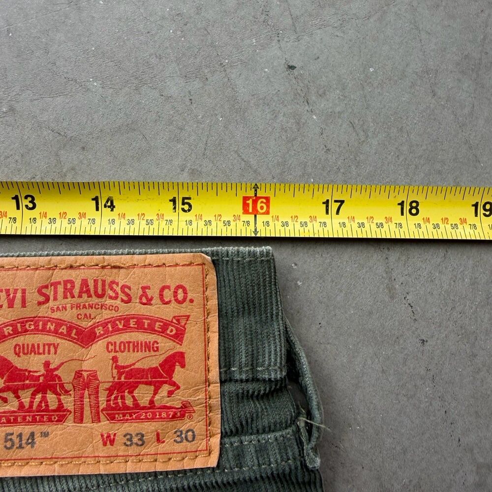 Levi's 514 Y2K Corduroy Pants Mens 33 x 30 Straight Fit Green 5-Pocket Preppy - Picture 9 of 12
